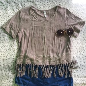 Embroidered Fringe Top